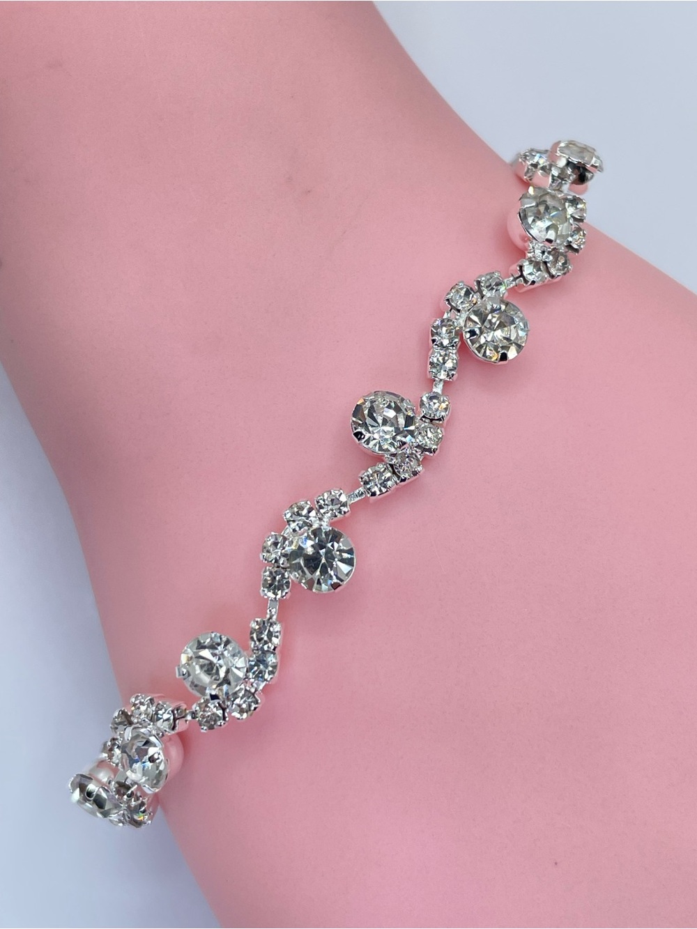 Silver Diamond White Crystal Tennis Bracelet Bridal Glam Elegant Bracelet